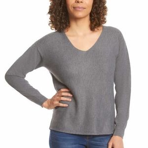Ella Moss Ribbed V-Neck Grey Pullover Sweater; XXL